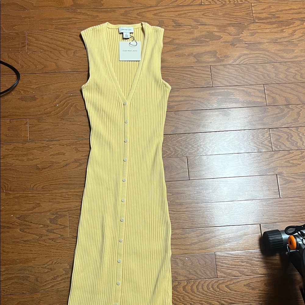 Calvin Klein Yellow Ribbed Midi Dress